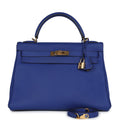 Hermes Kelly Retourne 32 Bleu Electric Togo Gold Hardware - Exclusu