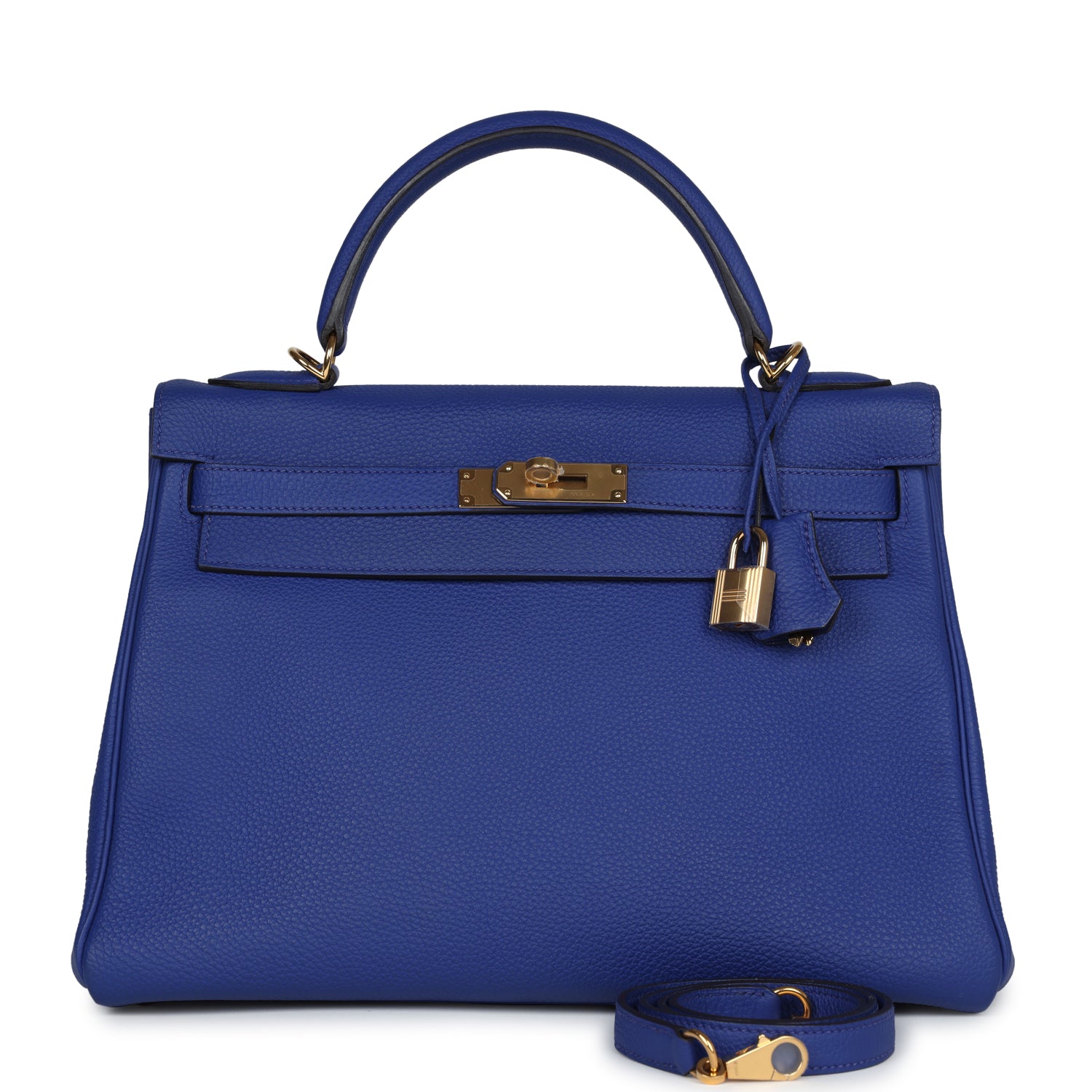 Hermes Kelly Retourne 32 Bleu Electric Togo Gold Hardware - Exclusu