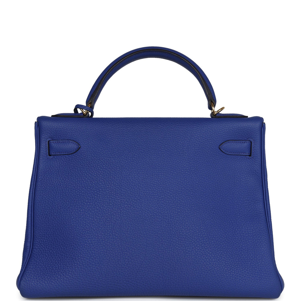 Hermes Kelly Retourne 32 Bleu Electric Togo Gold Hardware - Exclusu