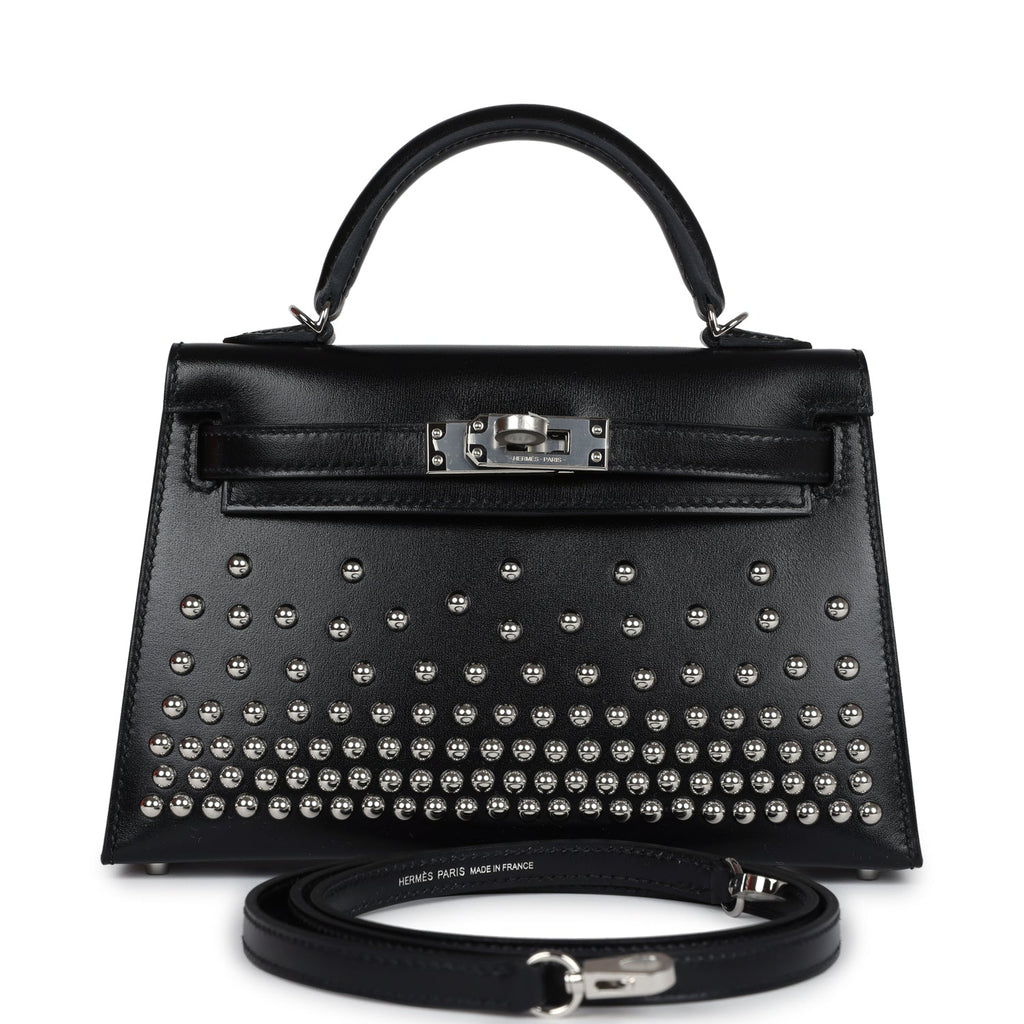 Hermes Kelly Sellier 20 Clouté Black Box Palladium Hardware - Exclusu