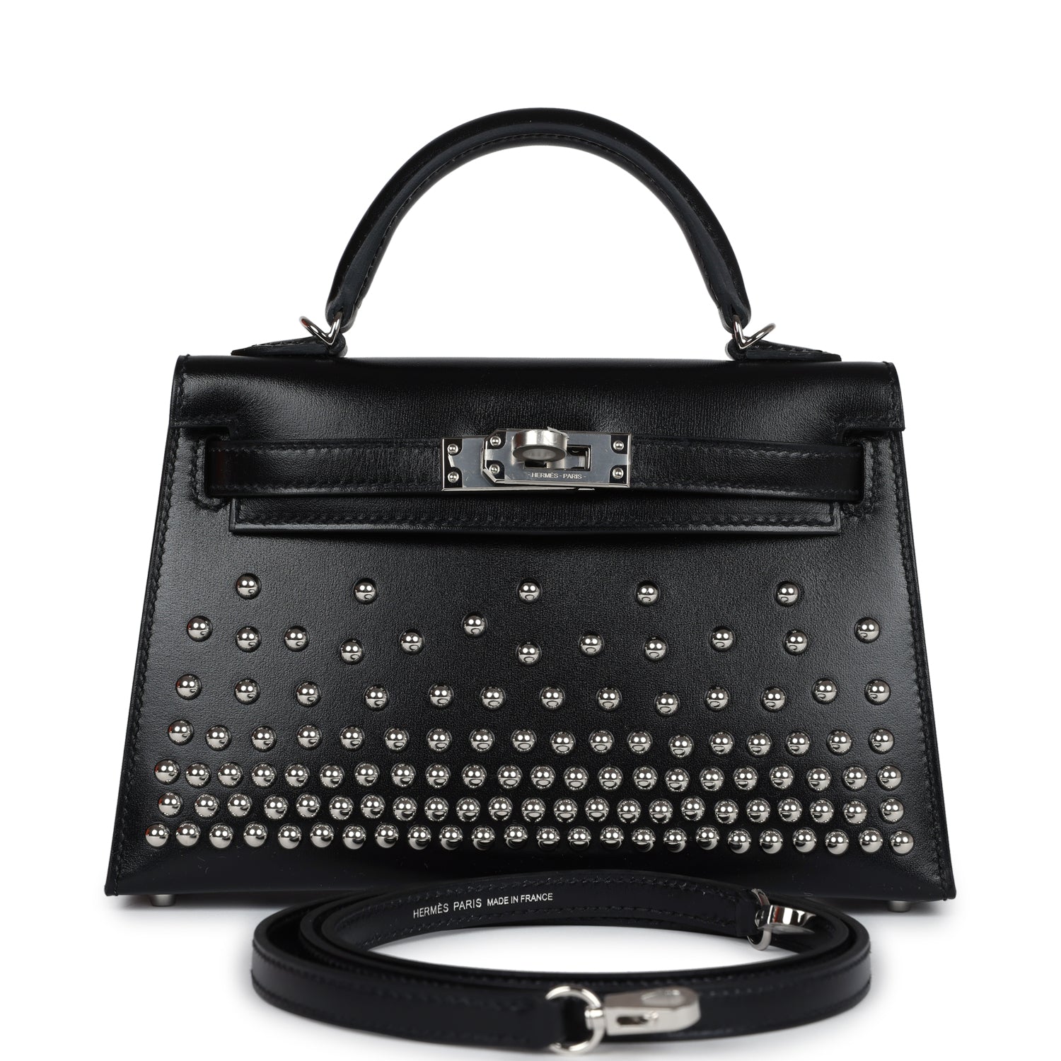 Hermes Kelly Sellier 20 Clouté Black Box Palladium Hardware - Exclusu