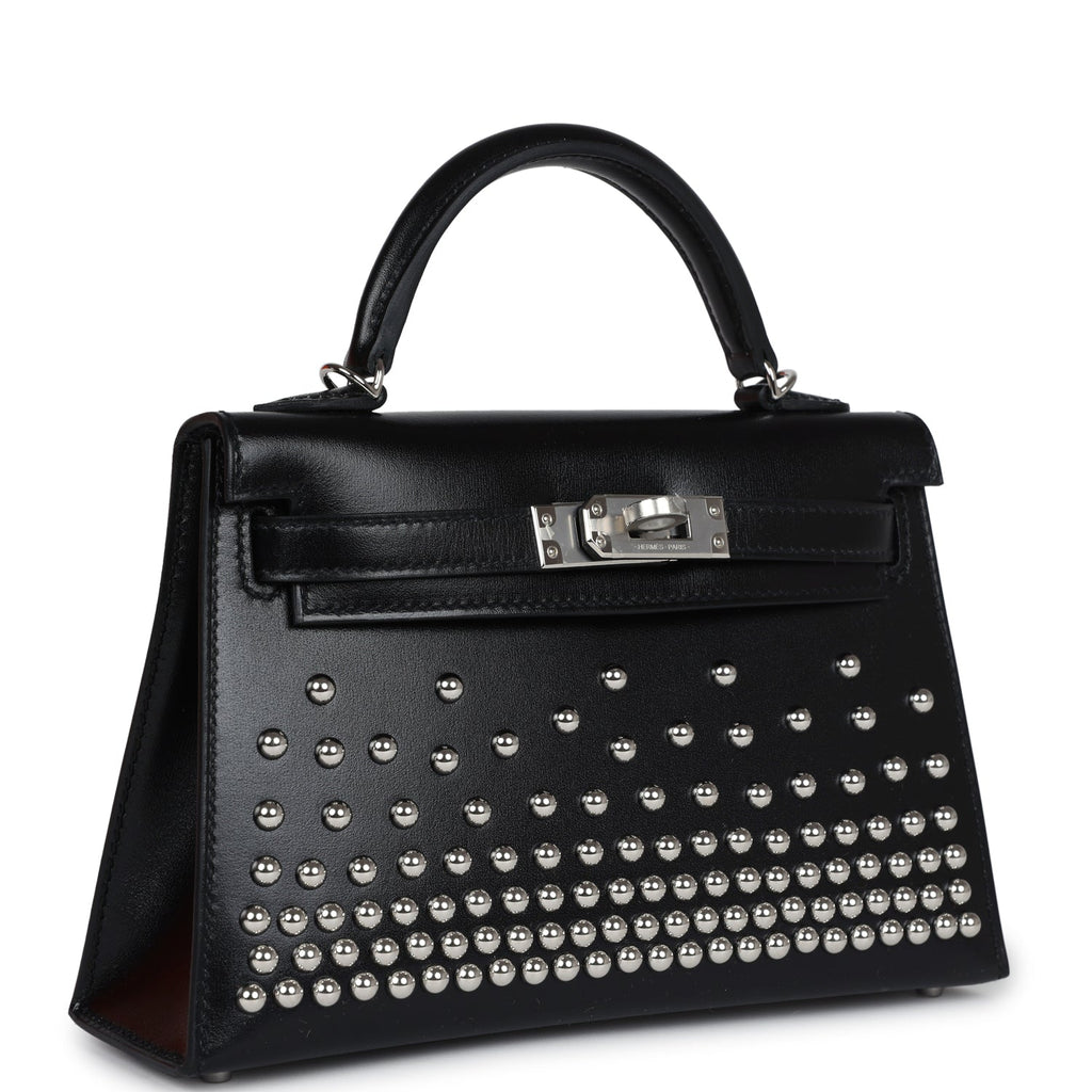 Hermes Kelly Sellier 20 Clouté Black Box Palladium Hardware - Exclusu