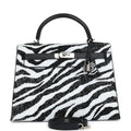 Custom Zebra Swarovski Crystal Hermes Kelly Sellier 32 Black Epsom Palladium Hardware - Exclusu