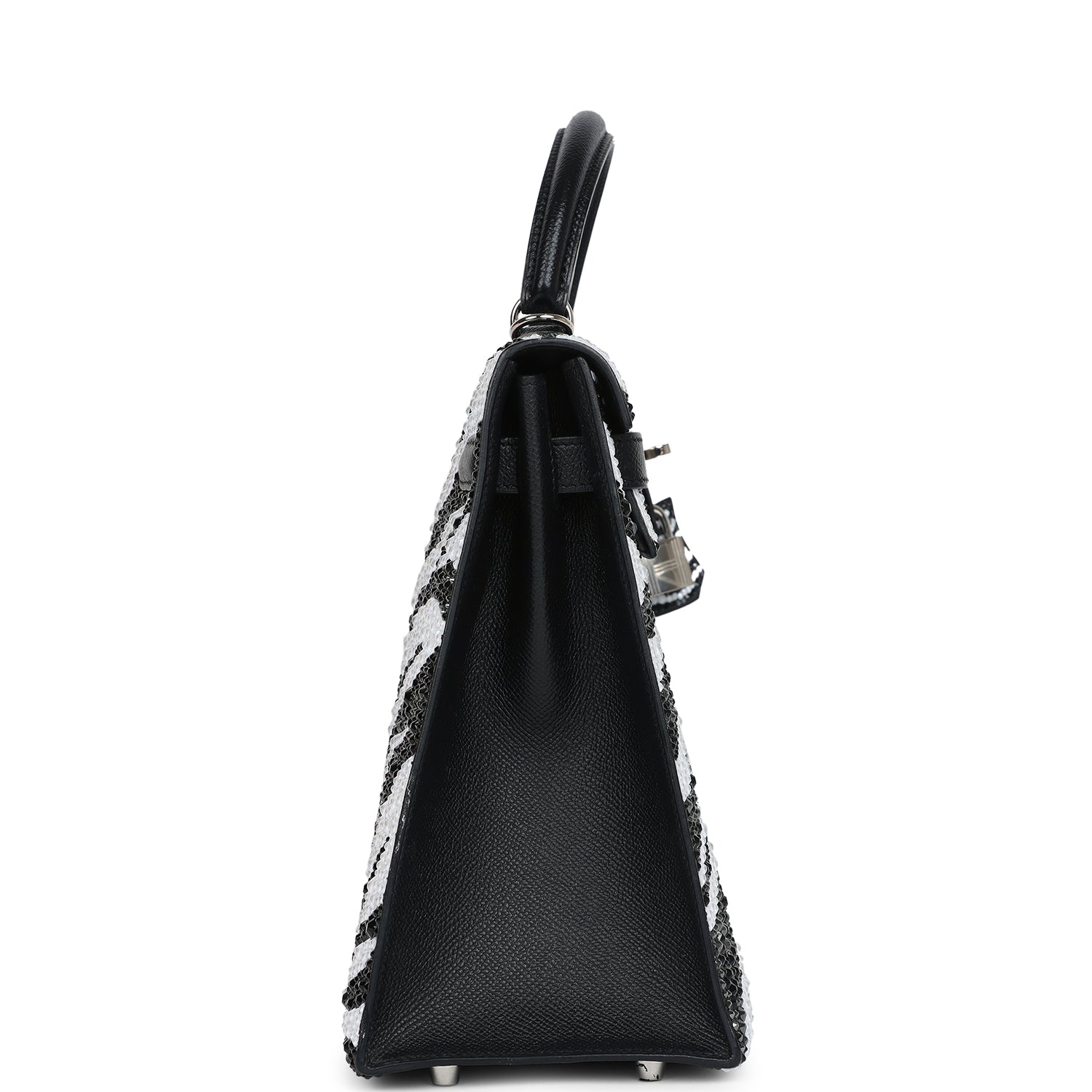 Custom Zebra Swarovski Crystal Hermes Kelly Sellier 32 Black Epsom Palladium Hardware - Exclusu
