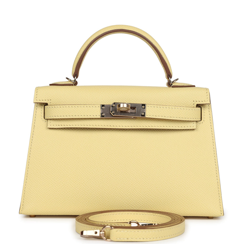 Hermes Special Order (HSS) Kelly Sellier 20 Jaune Poussin Verso Epsom Permabrass Hardware - Exclusu