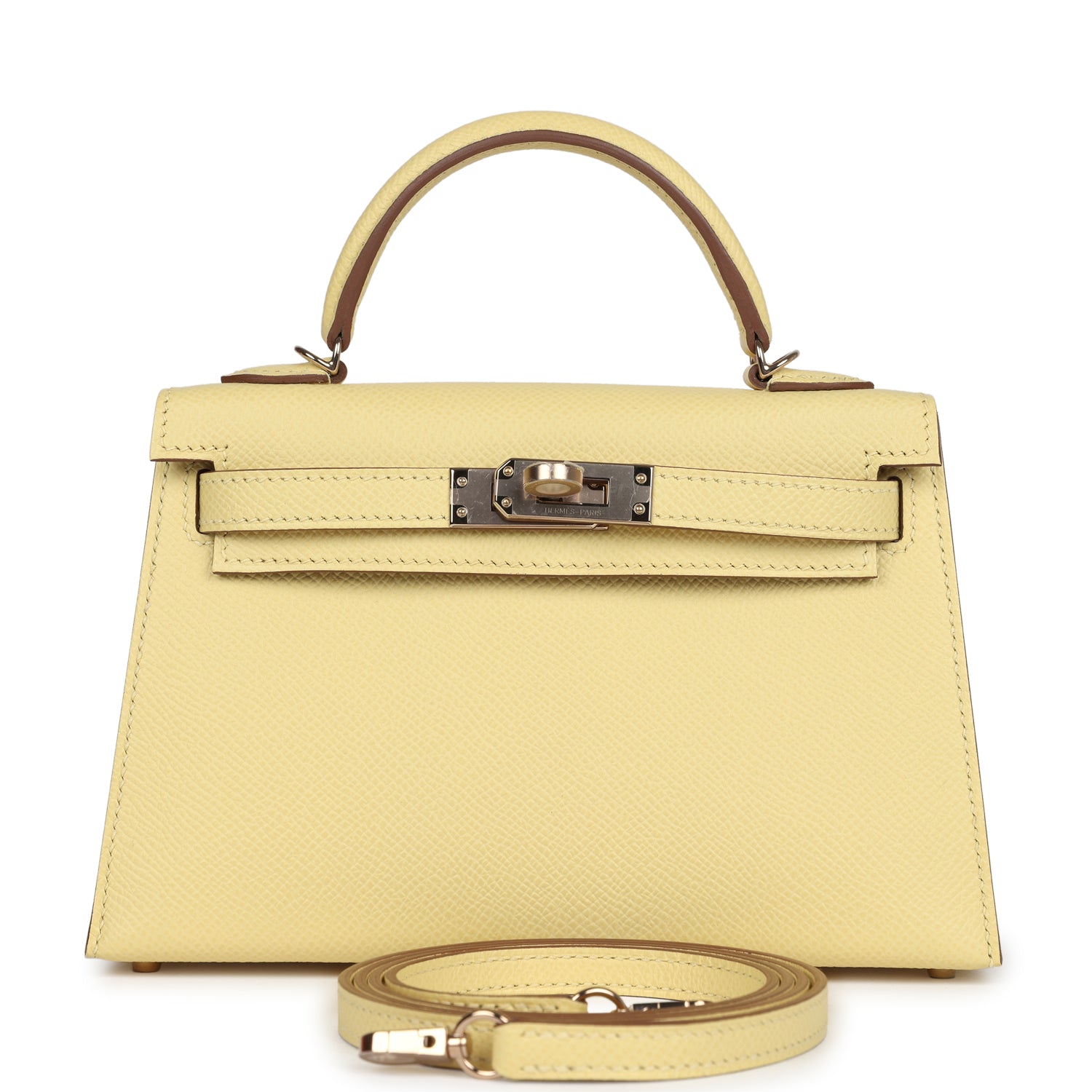 Hermes Special Order (HSS) Kelly Sellier 20 Jaune Poussin Verso Epsom Permabrass Hardware - Exclusu