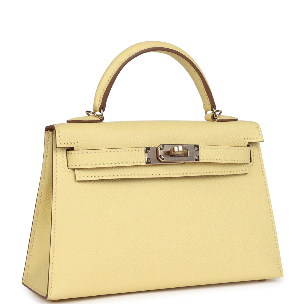 Hermes Special Order (HSS) Kelly Sellier 20 Jaune Poussin Verso Epsom Permabrass Hardware - Exclusu