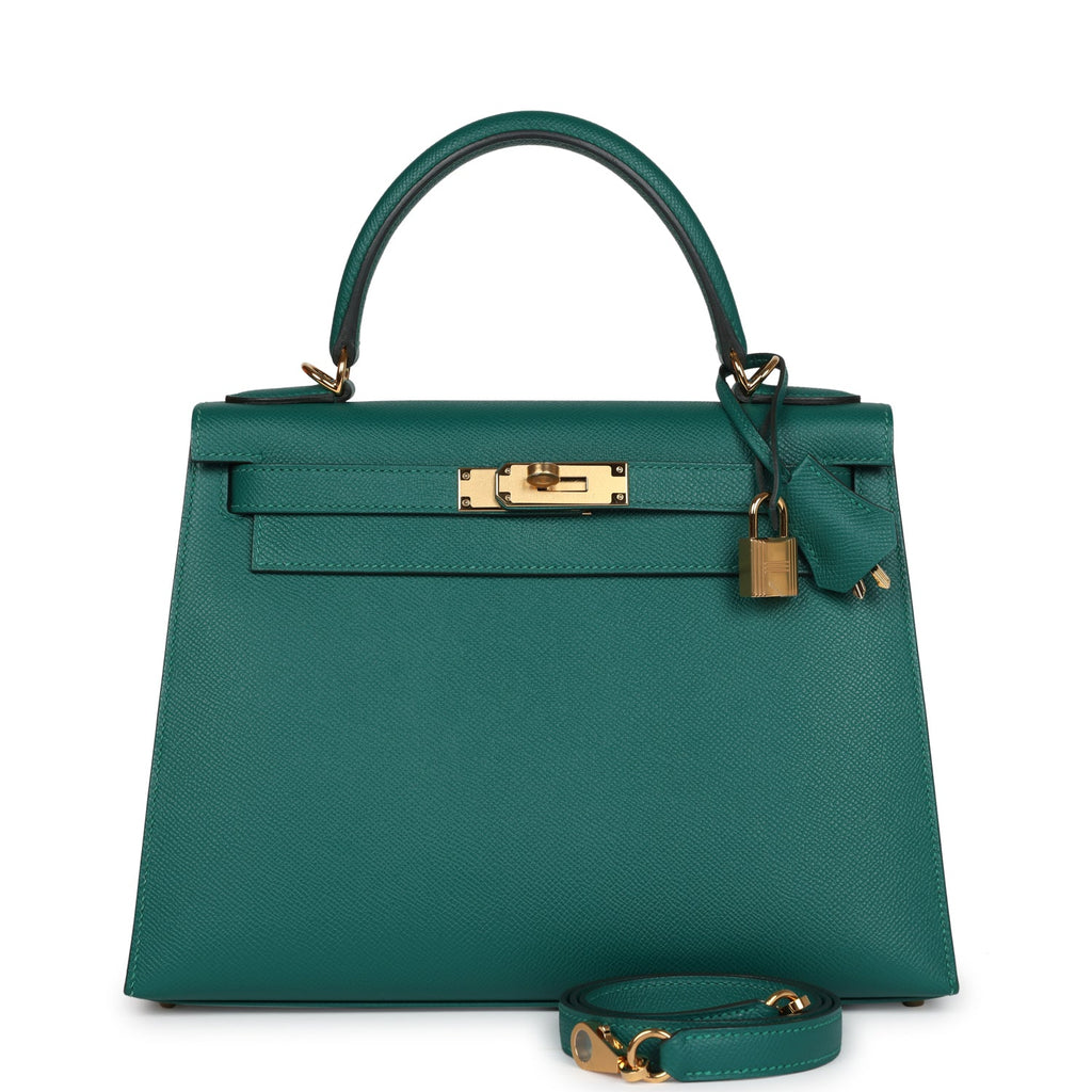 Hermes Kelly Sellier 28 Malachite Epsom Gold Hardware - Exclusu