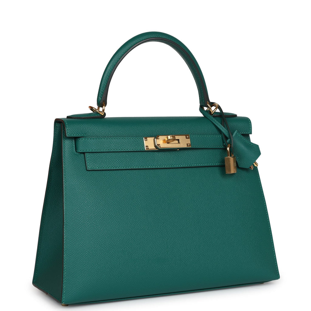 Hermes Kelly Sellier 28 Malachite Epsom Gold Hardware - Exclusu