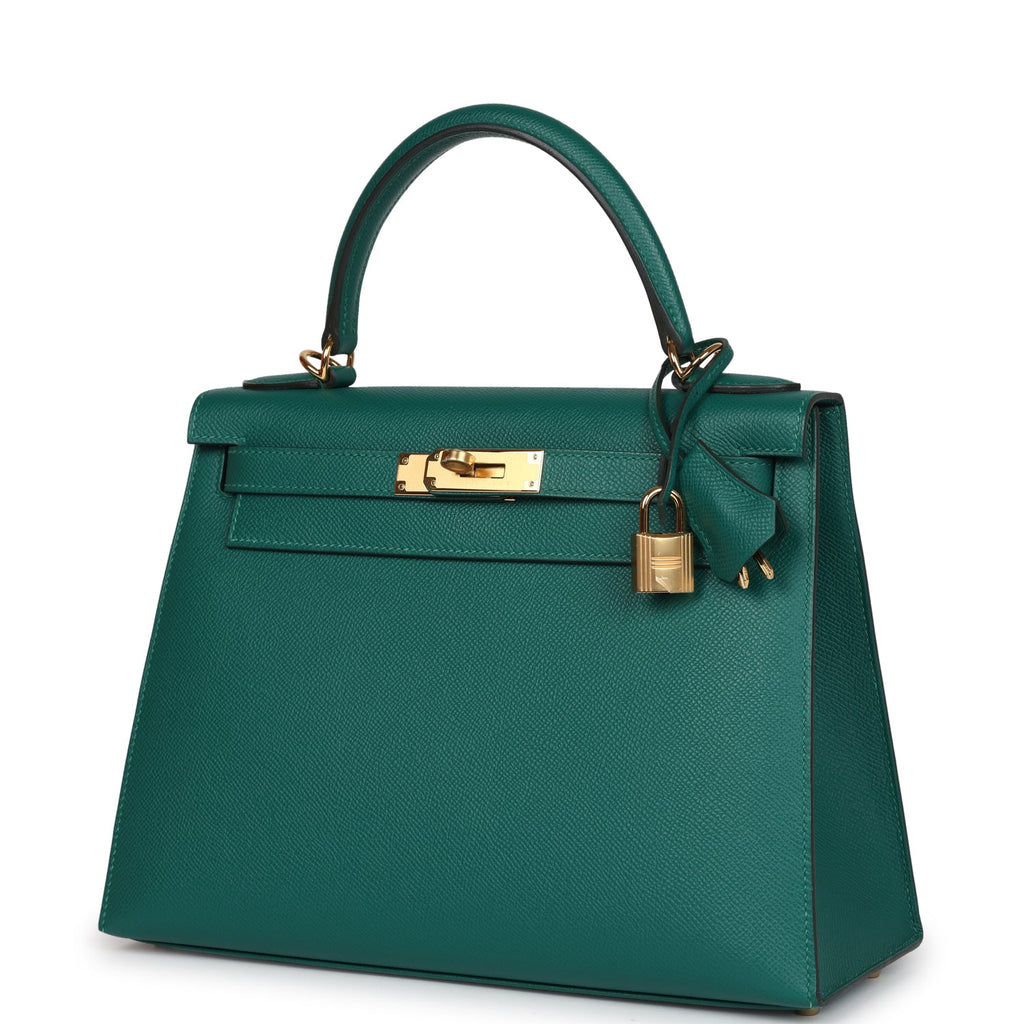 Hermes Kelly Sellier 28 Malachite Epsom Gold Hardware - Exclusu
