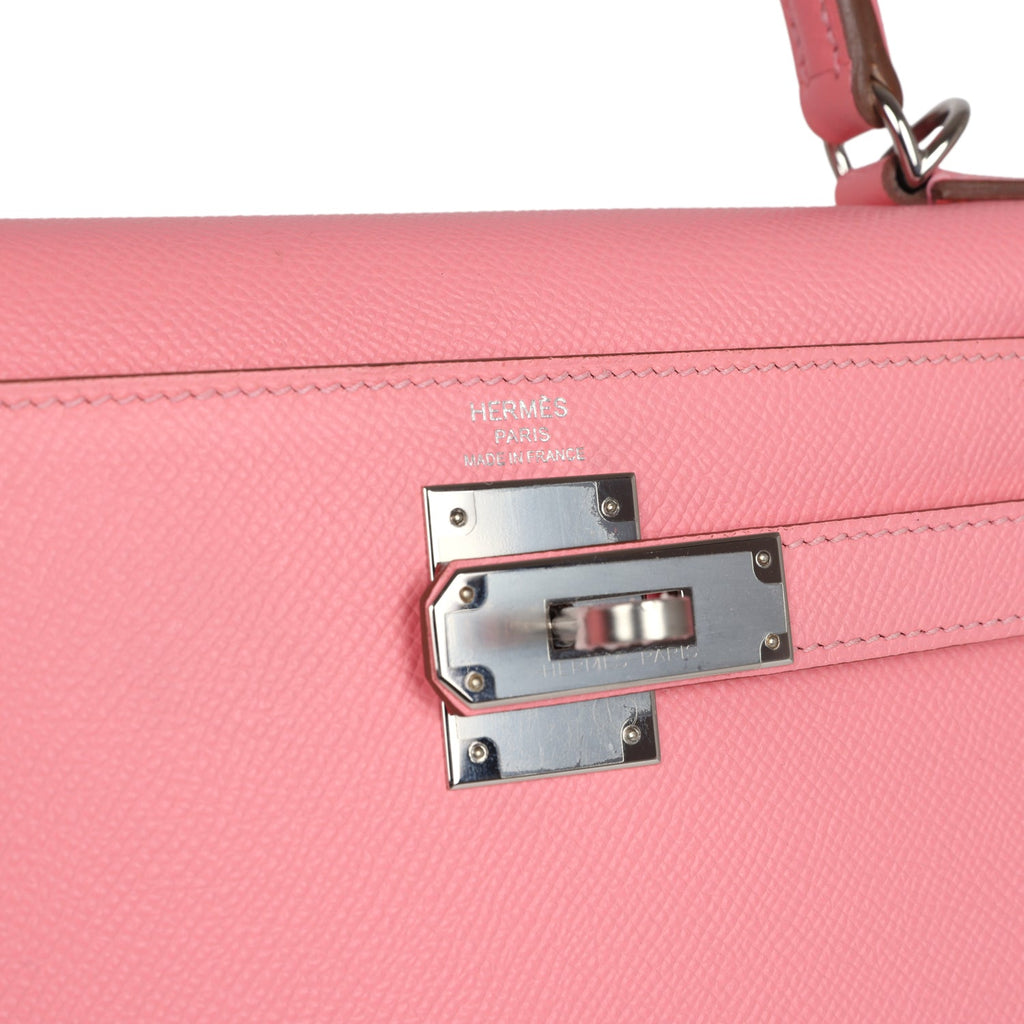 Hermes Kelly Sellier 28 Rose Confetti Epsom Palladium Hardware - Exclusu