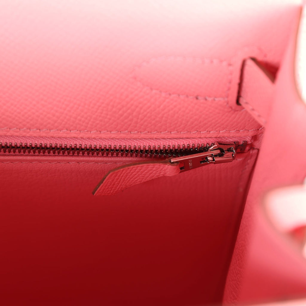 Hermes Kelly Sellier 28 Rose Confetti Epsom Palladium Hardware - Exclusu