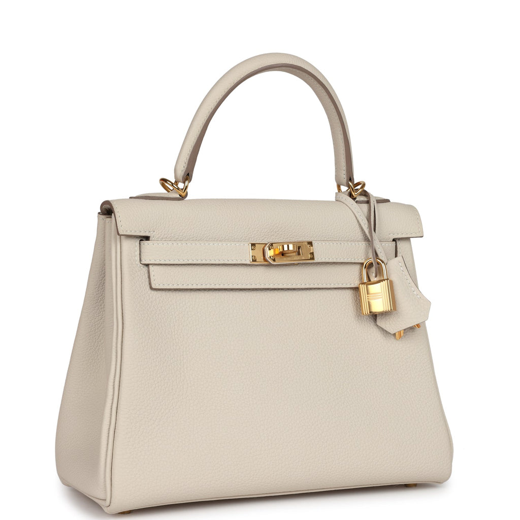Hermes Kelly Retourne 25 Craie Togo Gold Hardware - Exclusu