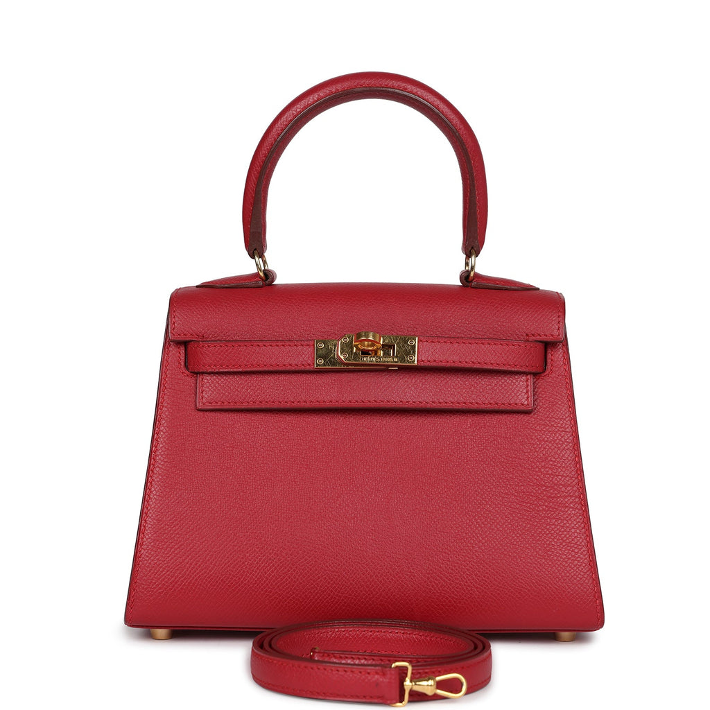 Hermes Kelly Sellier 20 Rouge Vif Courchevel Gold Hardware - Exclusu