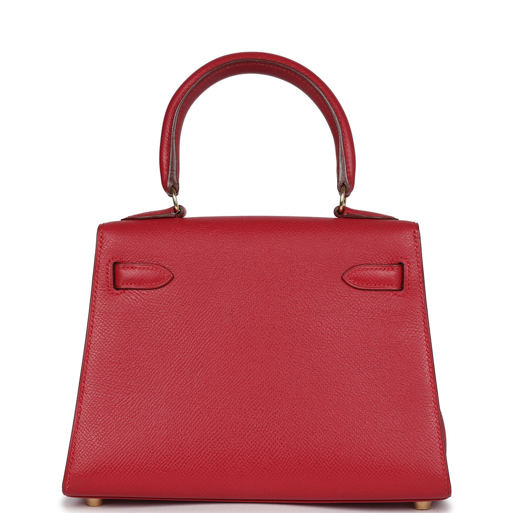 Hermes Kelly Sellier 20 Rouge Vif Courchevel Gold Hardware - Exclusu
