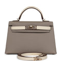 Hermes Kelly Sellier 20 Craie and Gris Asphalte Epsom Permabrass Hardware - Exclusu