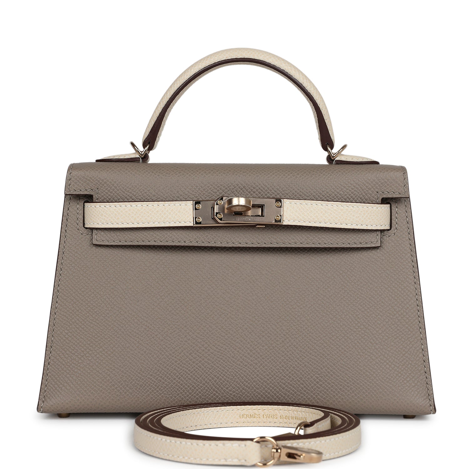 Hermes Kelly Sellier 20 Craie and Gris Asphalte Epsom Permabrass Hardware - Exclusu