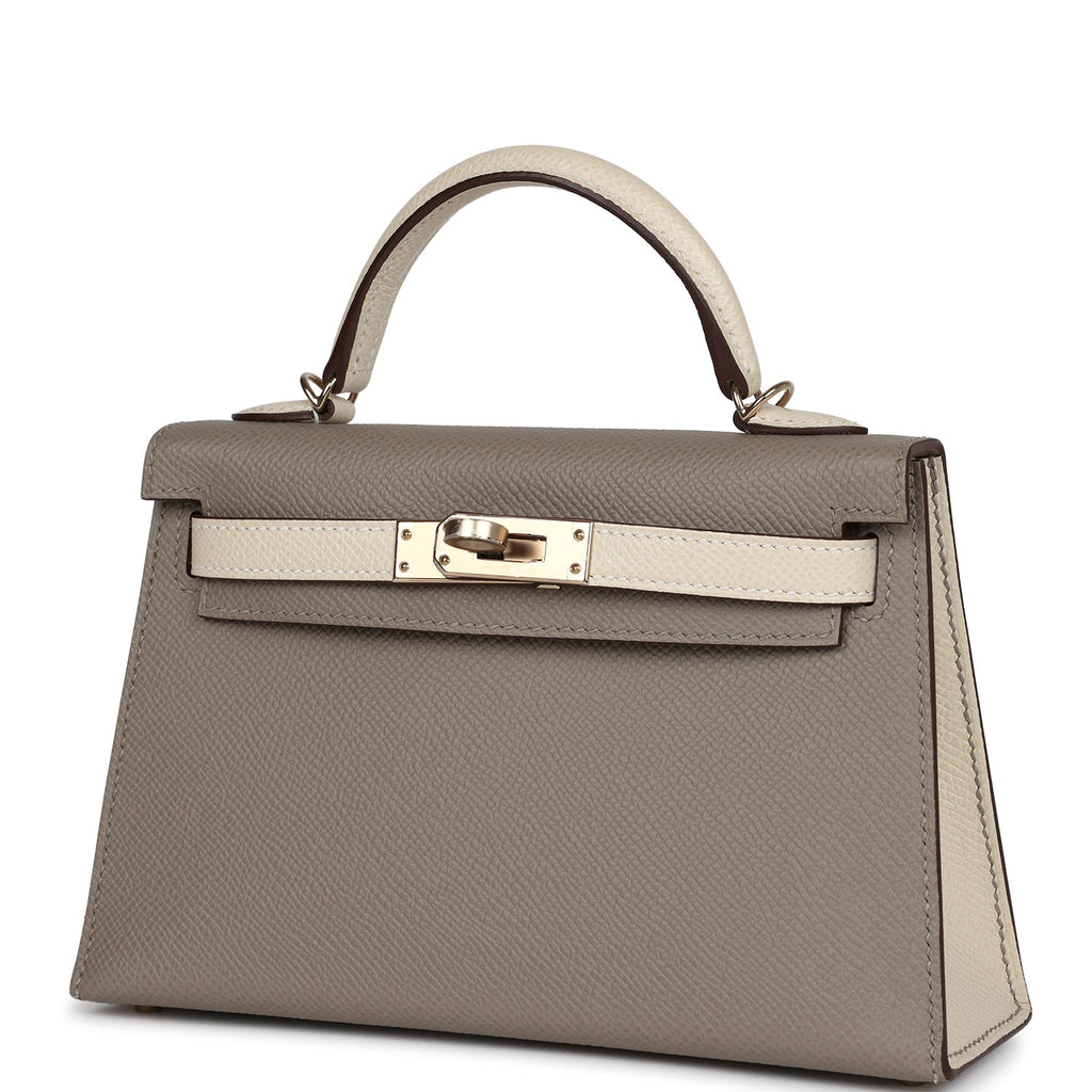 Hermes Kelly Sellier 20 Craie and Gris Asphalte Epsom Permabrass Hardware - Exclusu