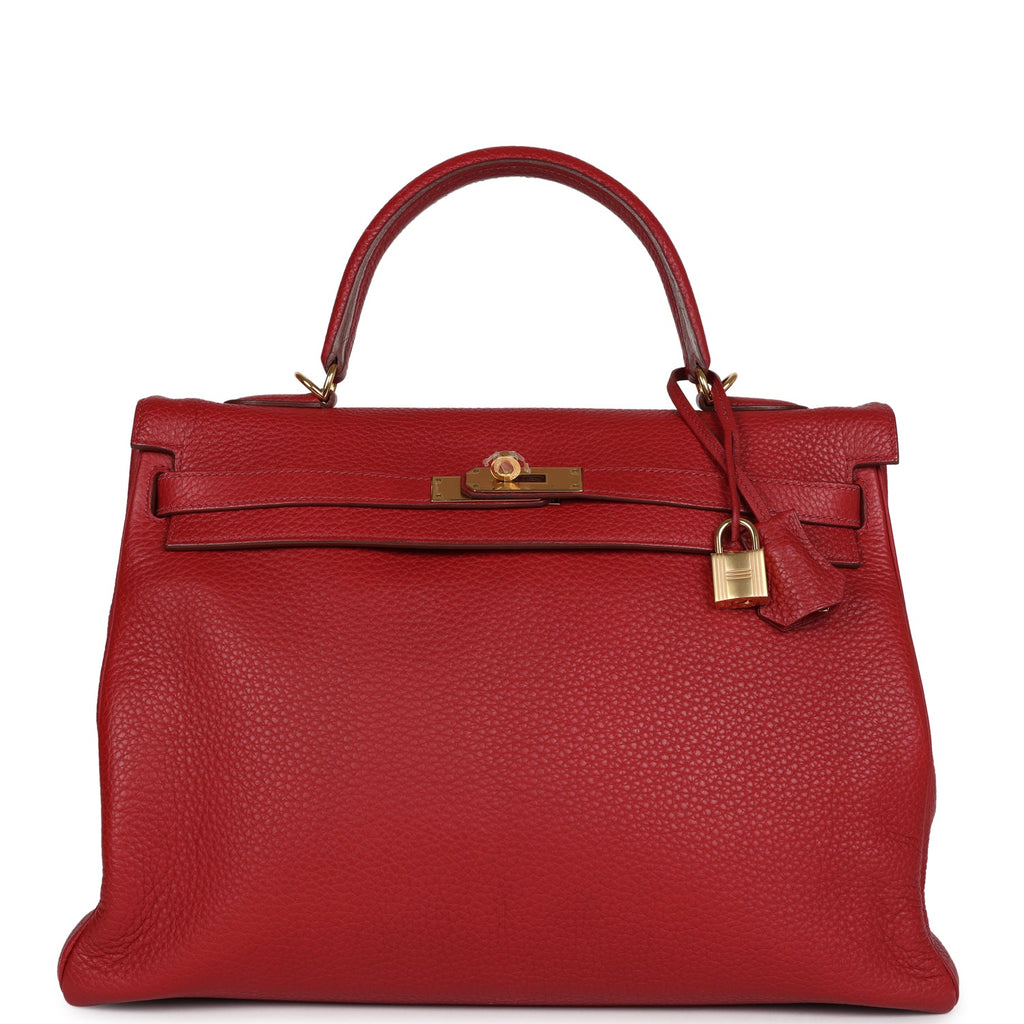 Hermes Kelly 35 Rouge Garance Clemence Gold Hardware - Exclusu