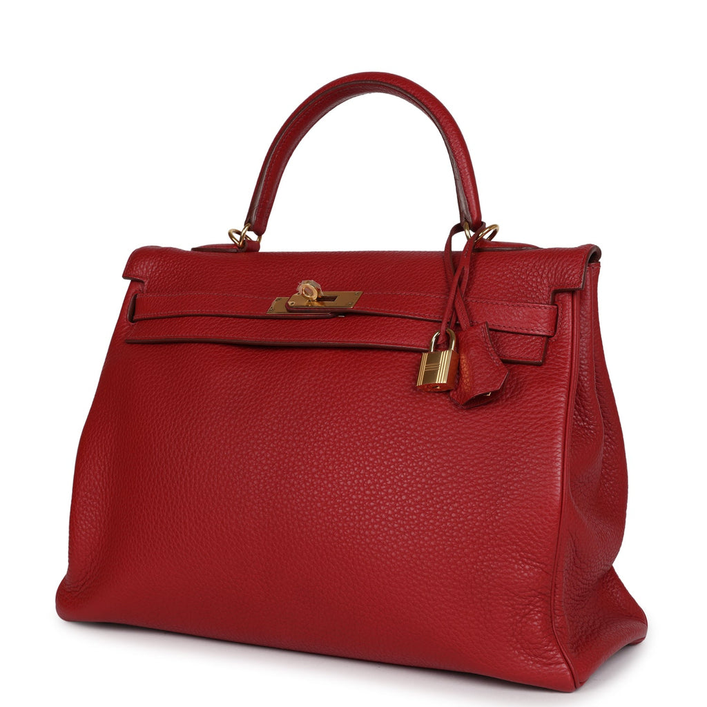 Hermes Kelly 35 Rouge Garance Clemence Gold Hardware - Exclusu