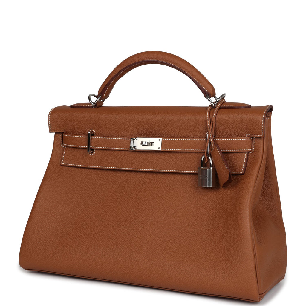 Hermes Kelly 42 Maxi Gold Togo Palladium Hardware - Exclusu