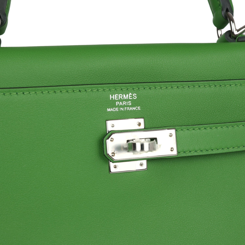Hermes Kelly Retourne 25 Vert Yucca Swift Palladium Hardware - Exclusu