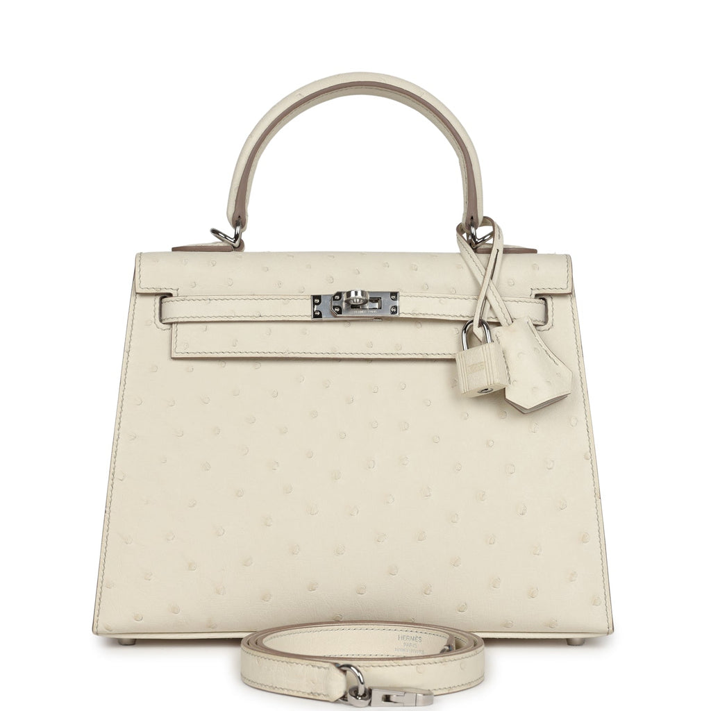 Hermes Kelly Sellier 25 Beton Ostrich Palladium Hardware - Exclusu
