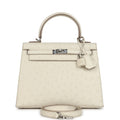 Hermes Kelly Sellier 25 Beton Ostrich Palladium Hardware - Exclusu