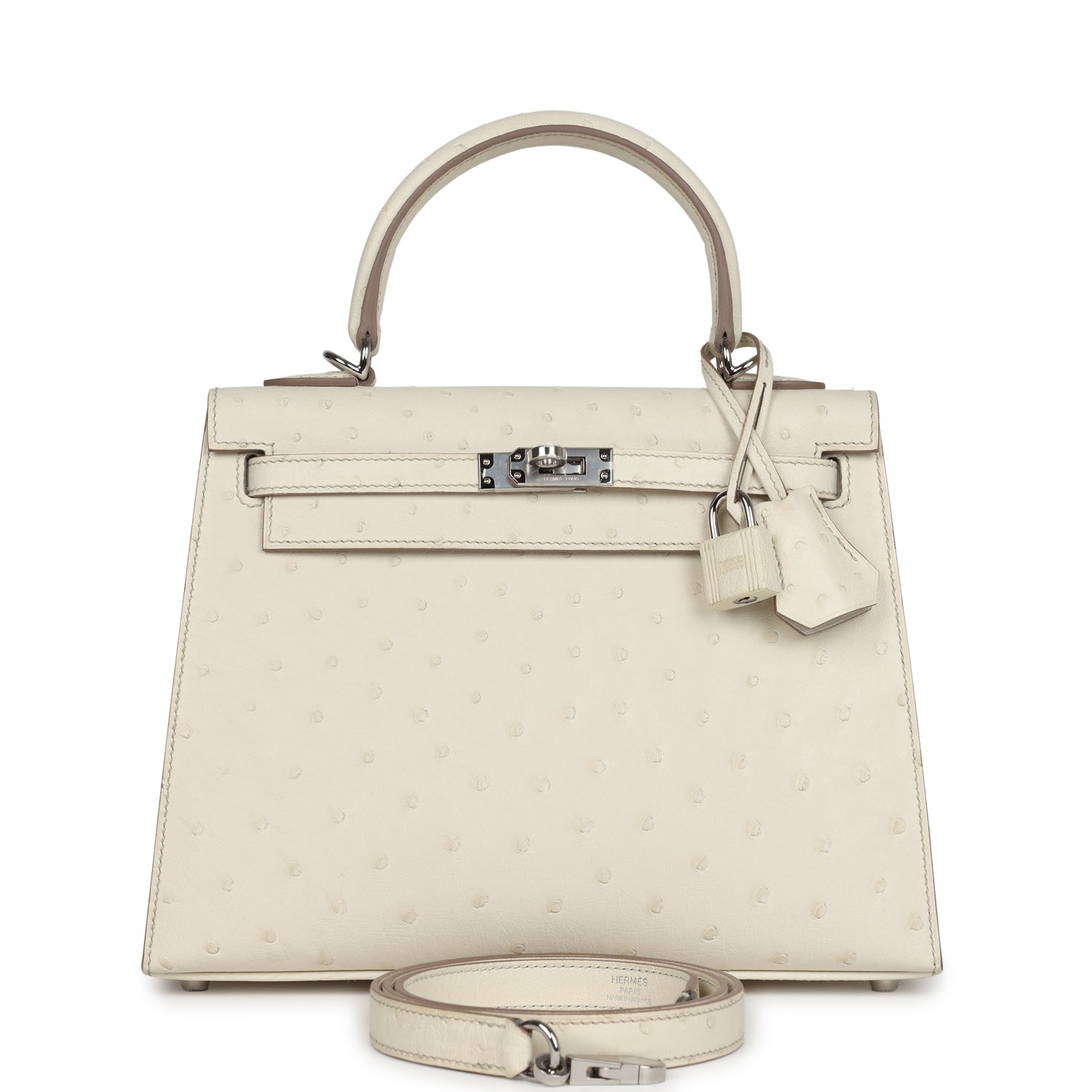 Hermes Kelly Sellier 25 Beton Ostrich Palladium Hardware - Exclusu