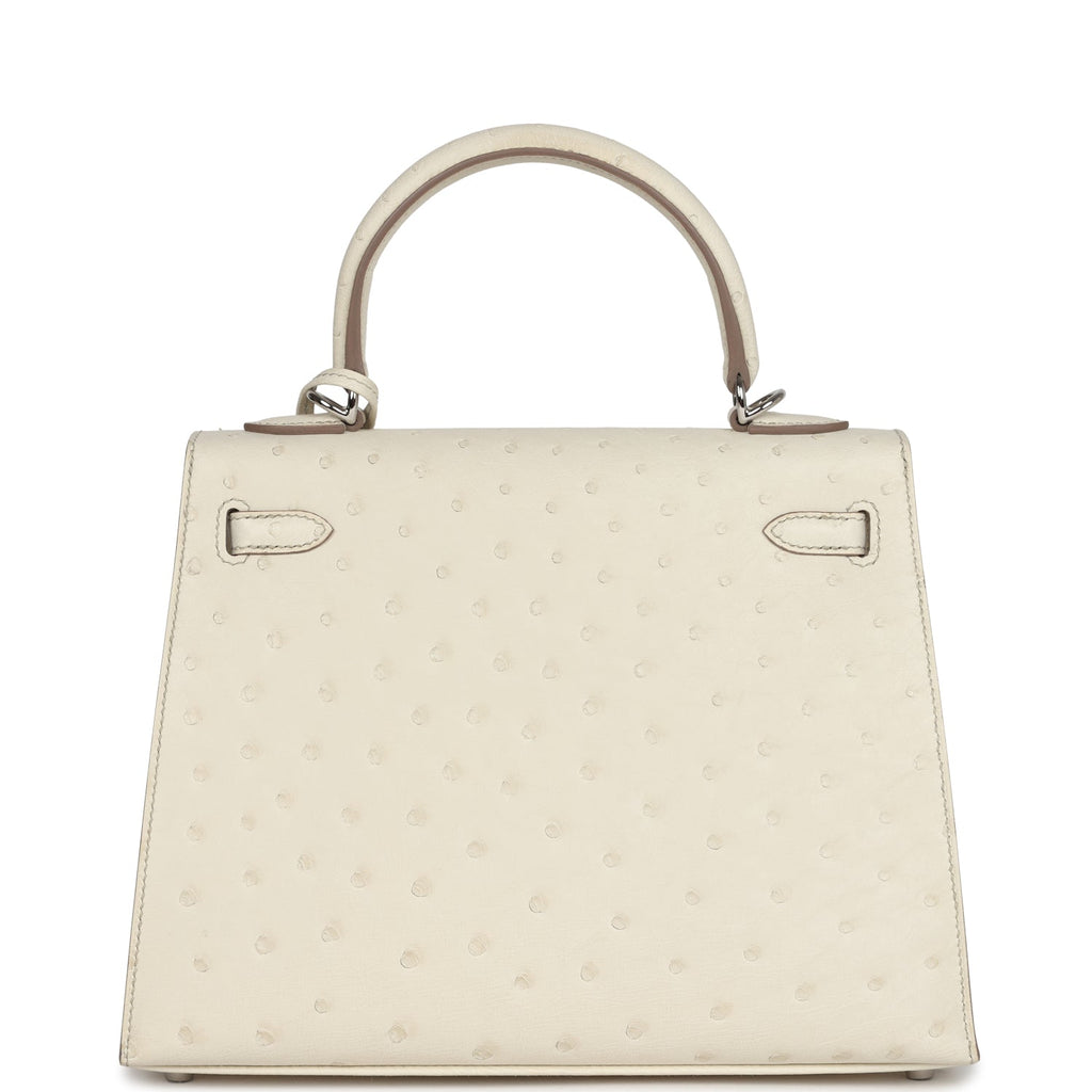 Hermes Kelly Sellier 25 Beton Ostrich Palladium Hardware - Exclusu