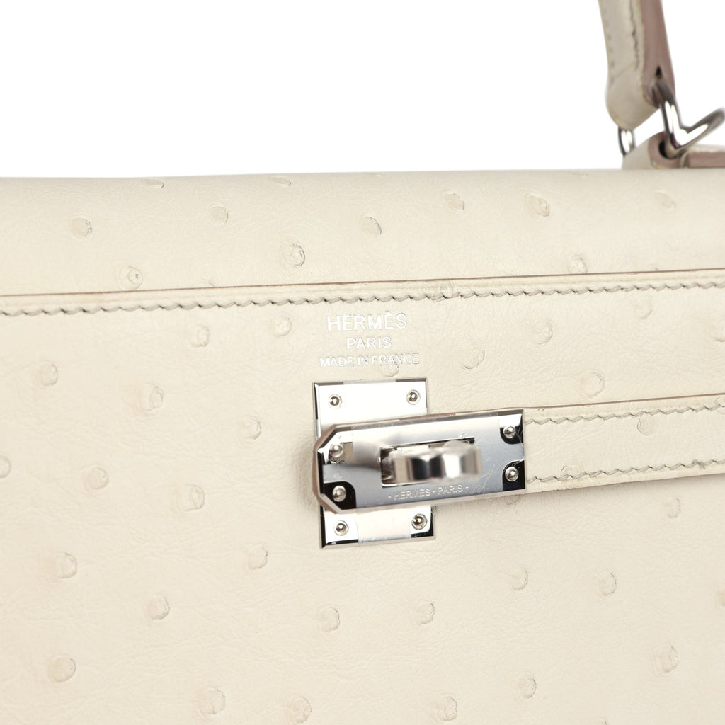 Hermes Kelly Sellier 25 Beton Ostrich Palladium Hardware - Exclusu