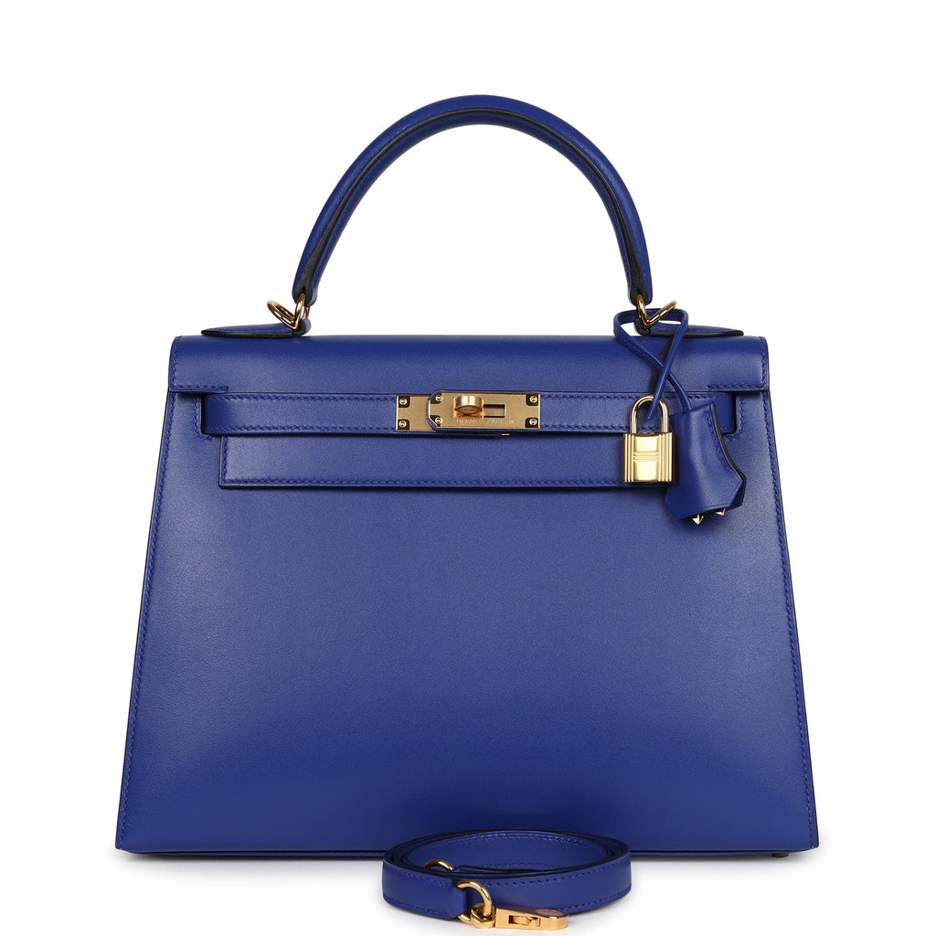 Hermes Kelly Sellier 28 Bleu Electric Tadelakt Gold Hardware - Exclusu
