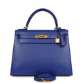 Hermes Kelly Sellier 28 Bleu Electric Tadelakt Gold Hardware - Exclusu
