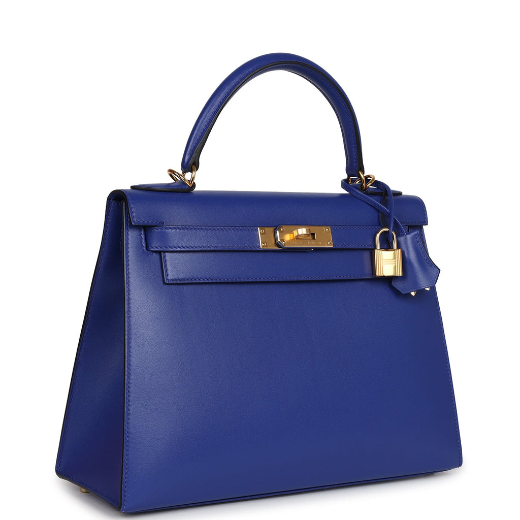Hermes Kelly Sellier 28 Bleu Electric Tadelakt Gold Hardware - Exclusu