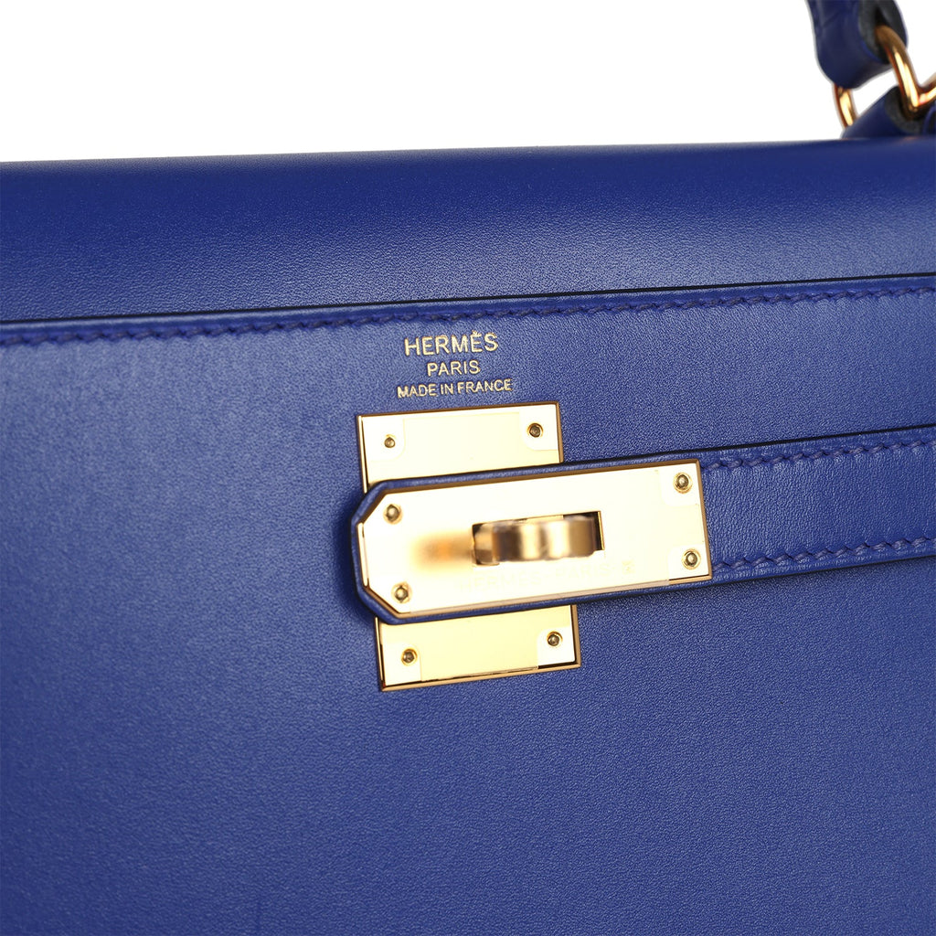 Hermes Kelly Sellier 28 Bleu Electric Tadelakt Gold Hardware - Exclusu