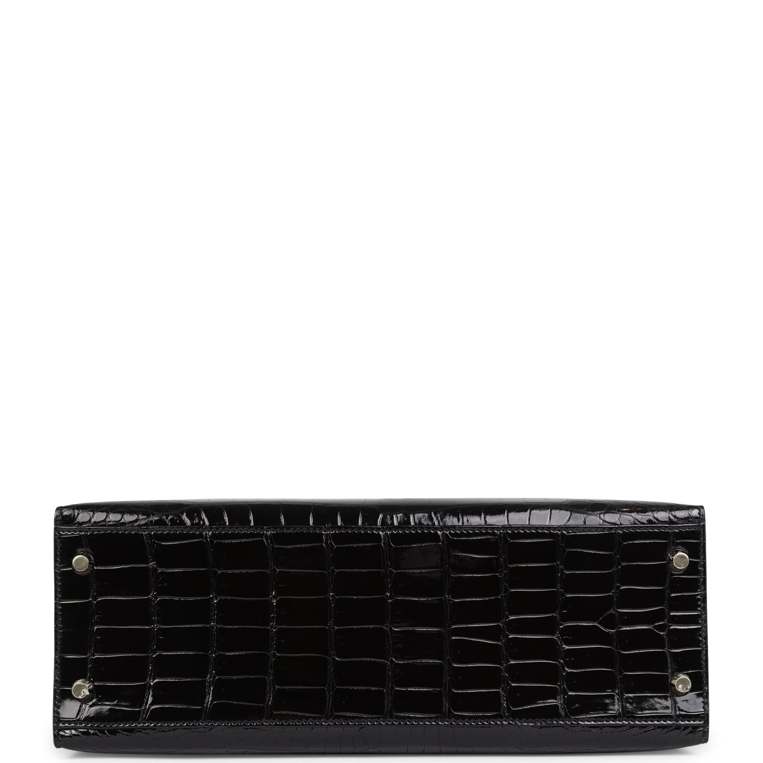 Hermes Kelly Sellier 32 Black Shiny Porosus Crocodile Gold Hardware - Exclusu