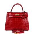Hermes Kelly 25 Sellier Braise Shiny Alligator Mississippiensis Gold Hardware - Exclusu