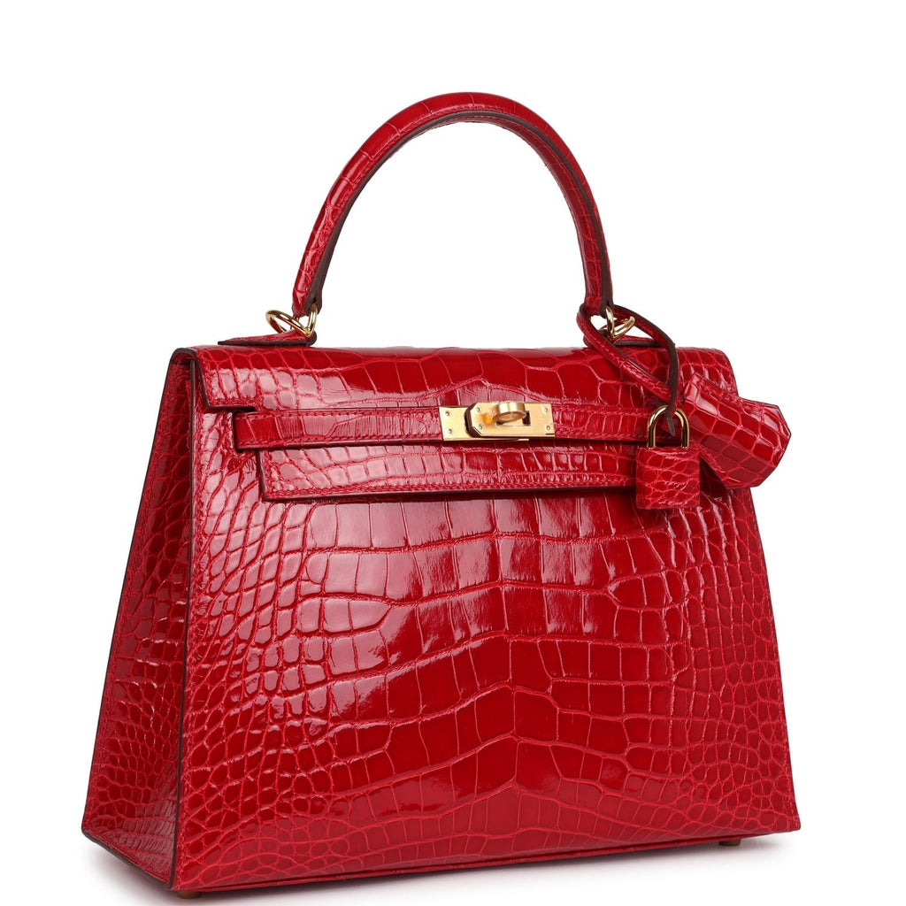 Hermes Kelly 25 Sellier Braise Shiny Alligator Mississippiensis Gold Hardware - Exclusu