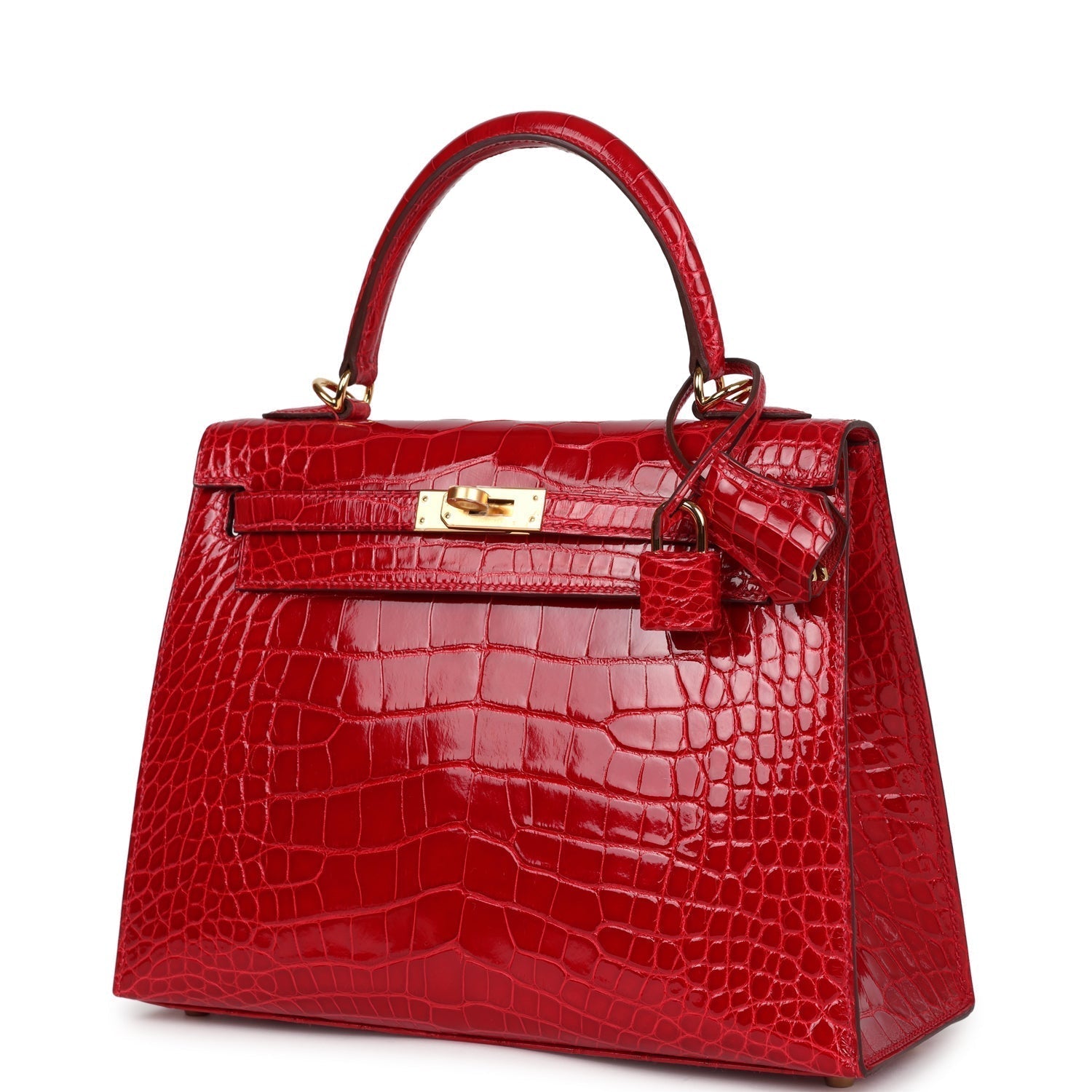 Hermes Kelly 25 Sellier Braise Shiny Alligator Mississippiensis Gold Hardware - Exclusu