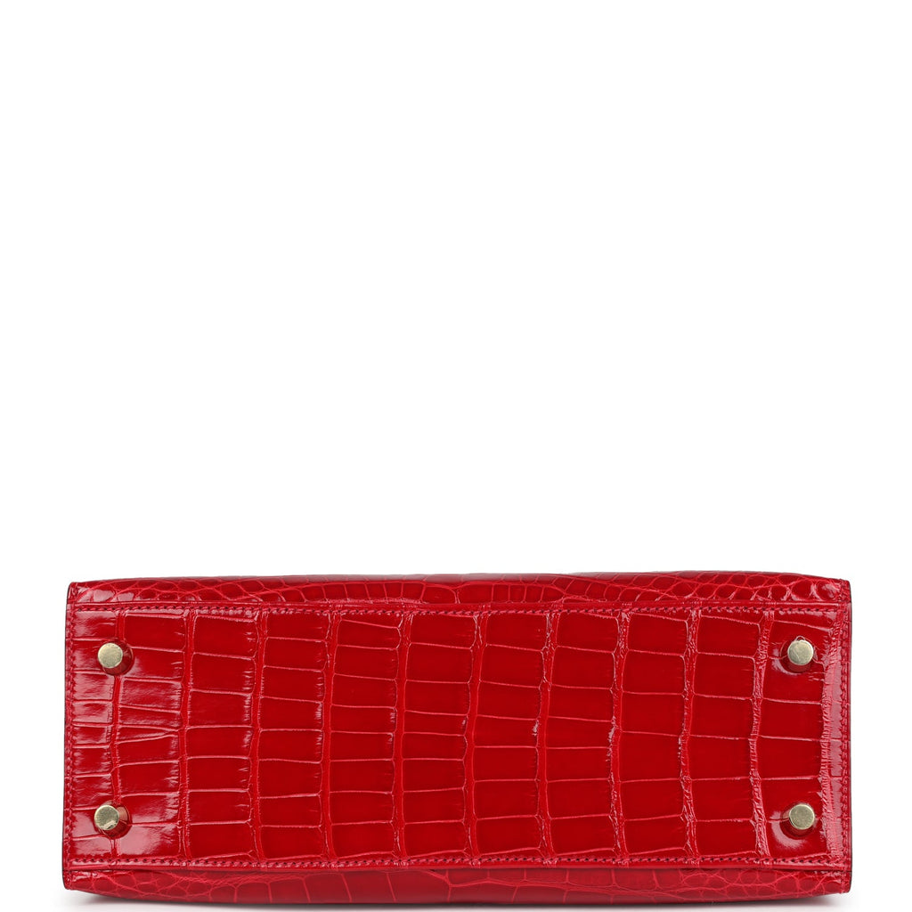 Hermes Kelly 25 Sellier Braise Shiny Alligator Mississippiensis Gold Hardware - Exclusu