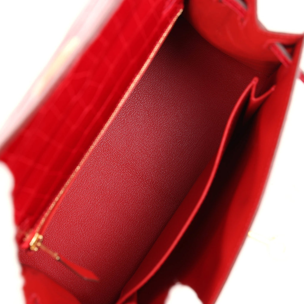 Hermes Kelly 25 Sellier Braise Shiny Alligator Mississippiensis Gold Hardware - Exclusu