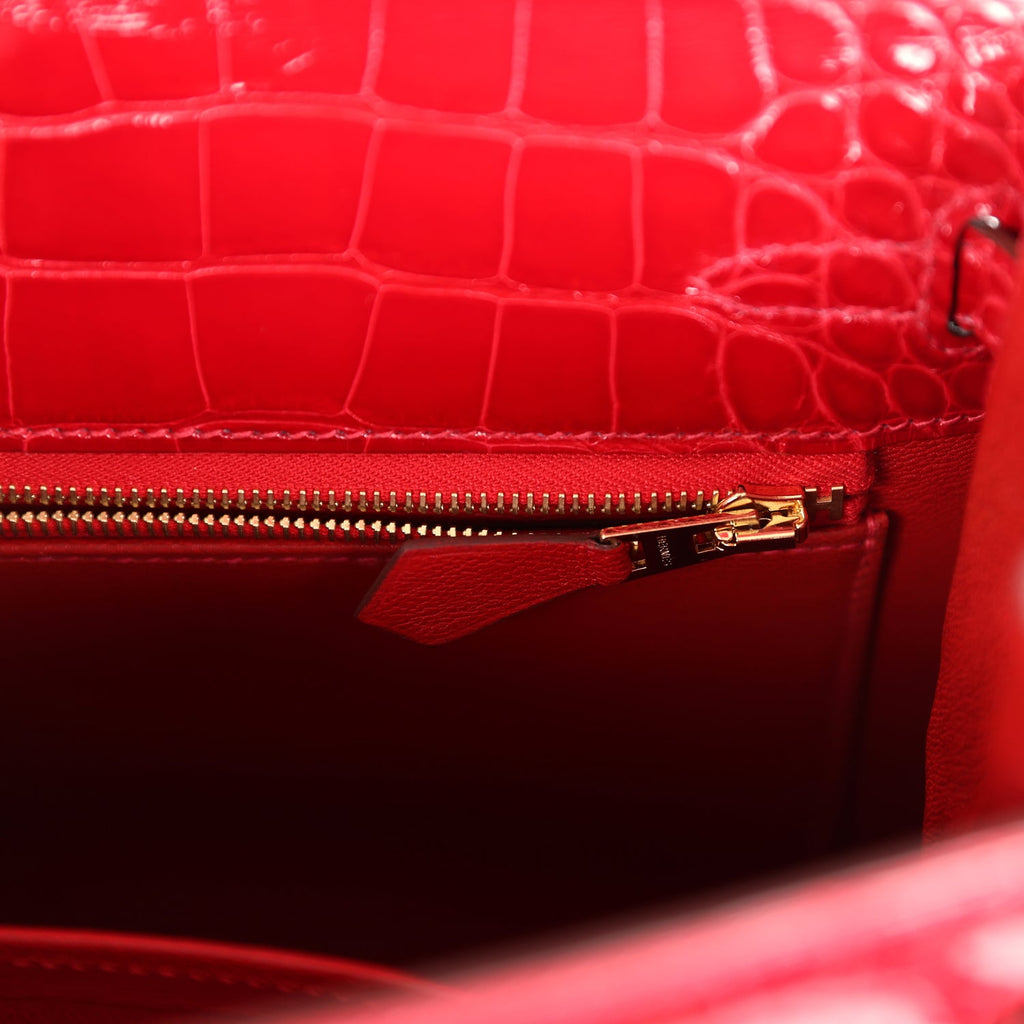 Hermes Kelly 25 Sellier Braise Shiny Alligator Mississippiensis Gold Hardware - Exclusu