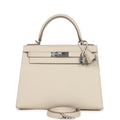 Hermes Kelly Sellier 28 Craie Epsom Palladium Hardware - Exclusu