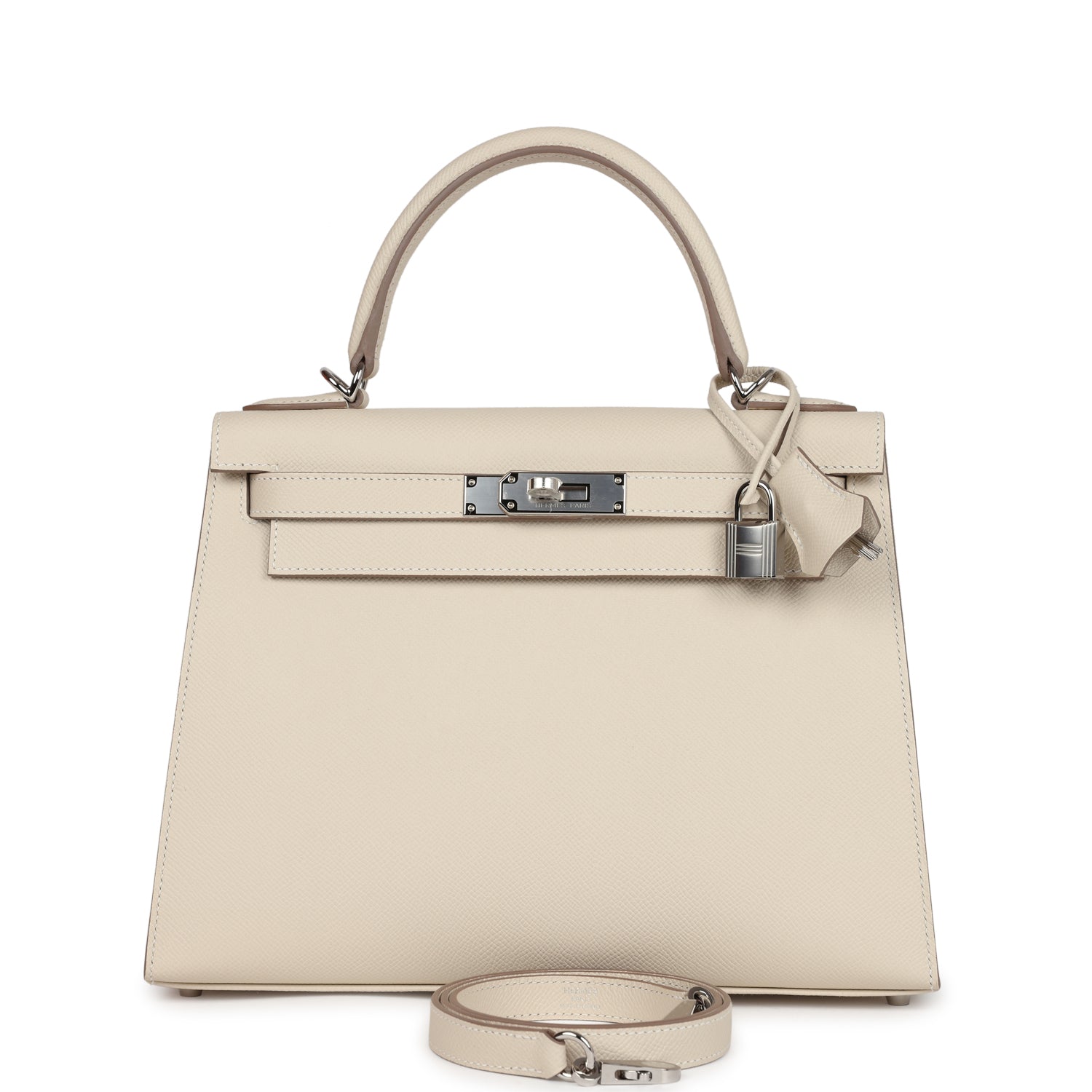 Hermes Kelly Sellier 28 Craie Epsom Palladium Hardware - Exclusu