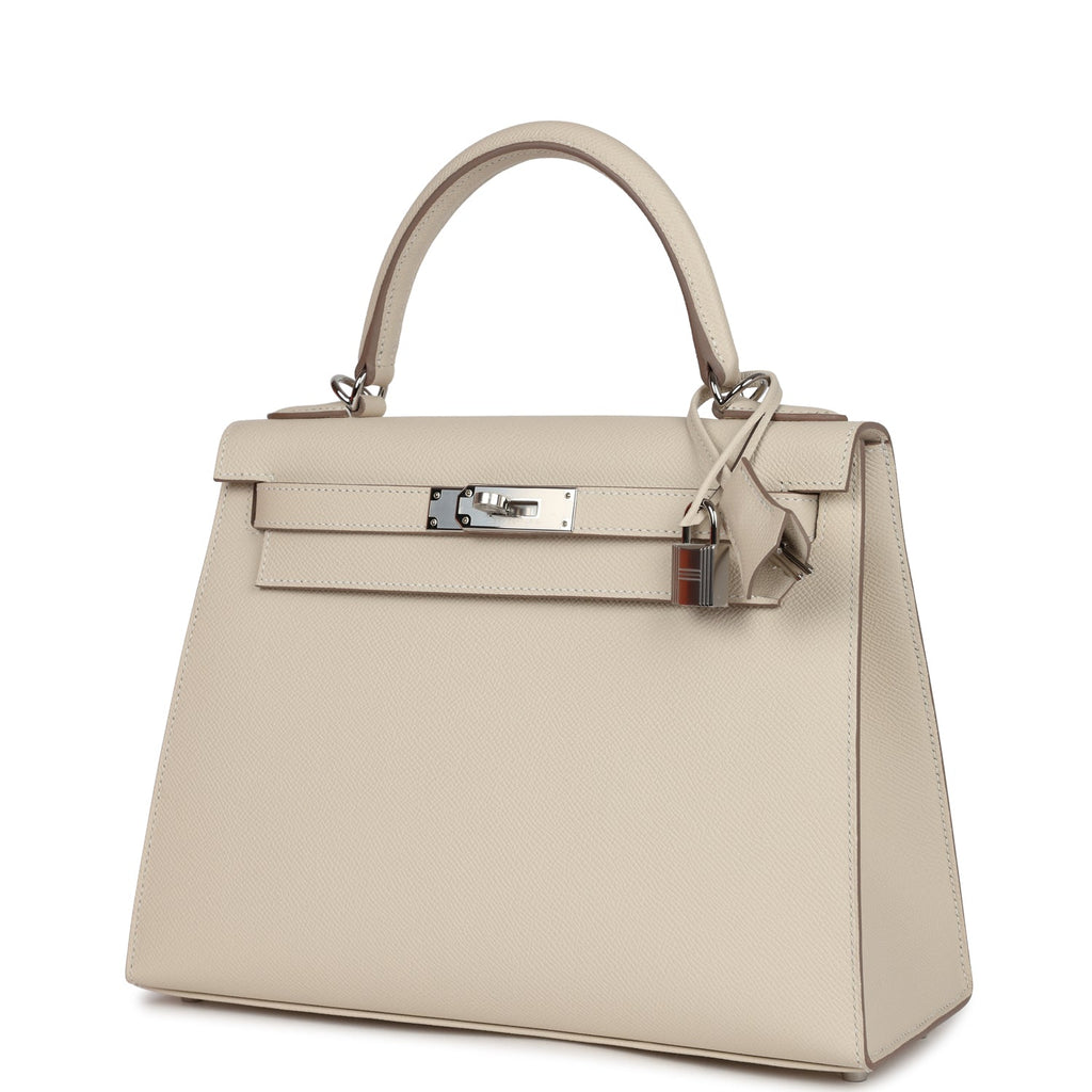 Hermes Kelly Sellier 28 Craie Epsom Palladium Hardware - Exclusu