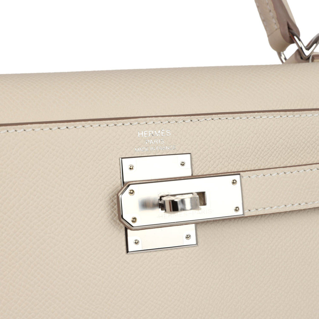 Hermes Kelly Sellier 28 Craie Epsom Palladium Hardware - Exclusu