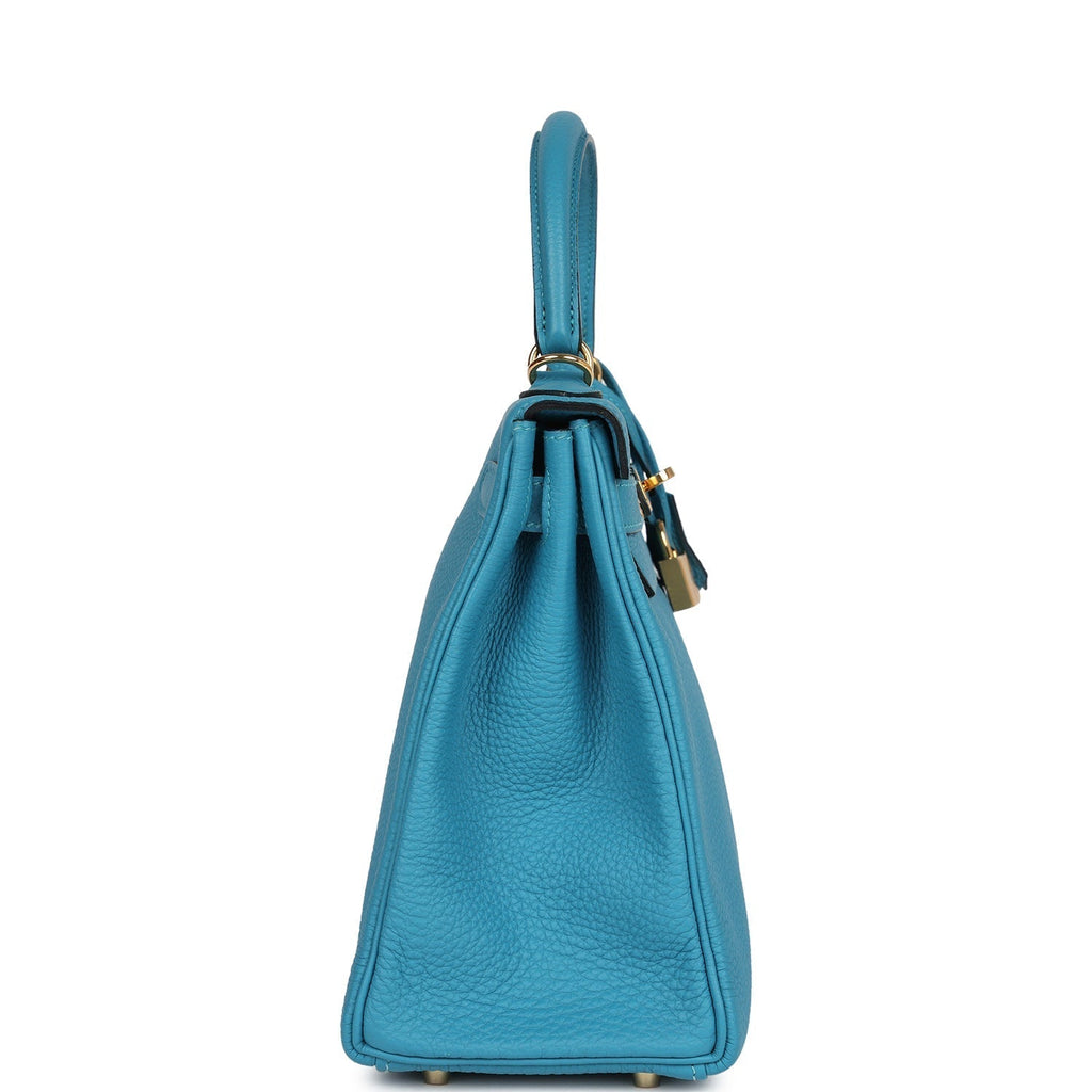 Hermes Kelly Retourne 28 Turquoise Togo Gold Hardware - Exclusu