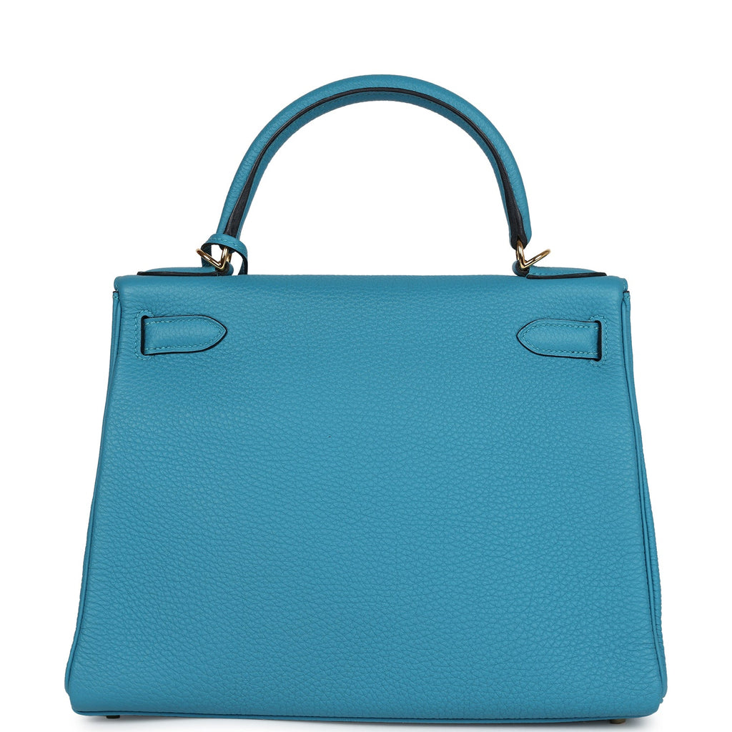 Hermes Kelly Retourne 28 Turquoise Togo Gold Hardware - Exclusu