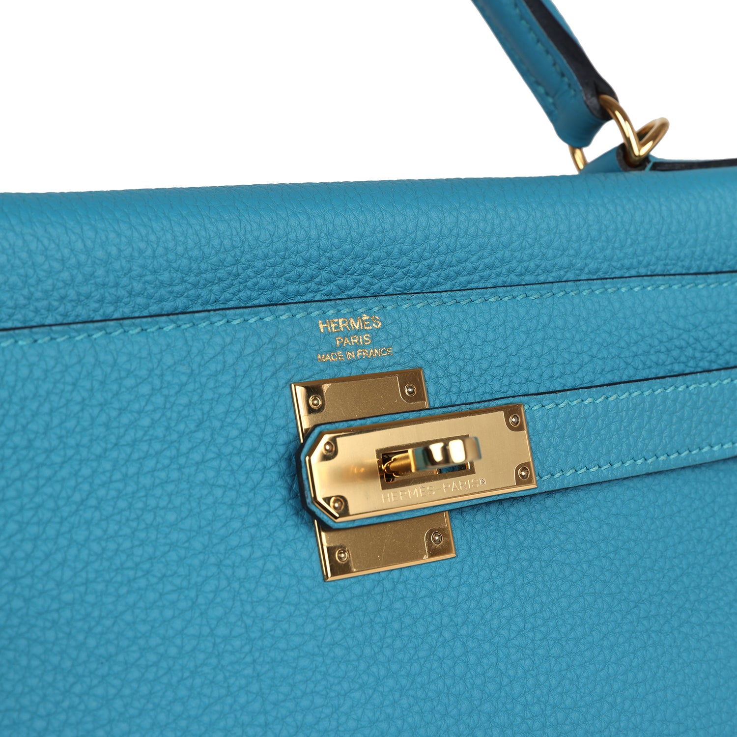 Hermes Kelly Retourne 28 Turquoise Togo Gold Hardware - Exclusu