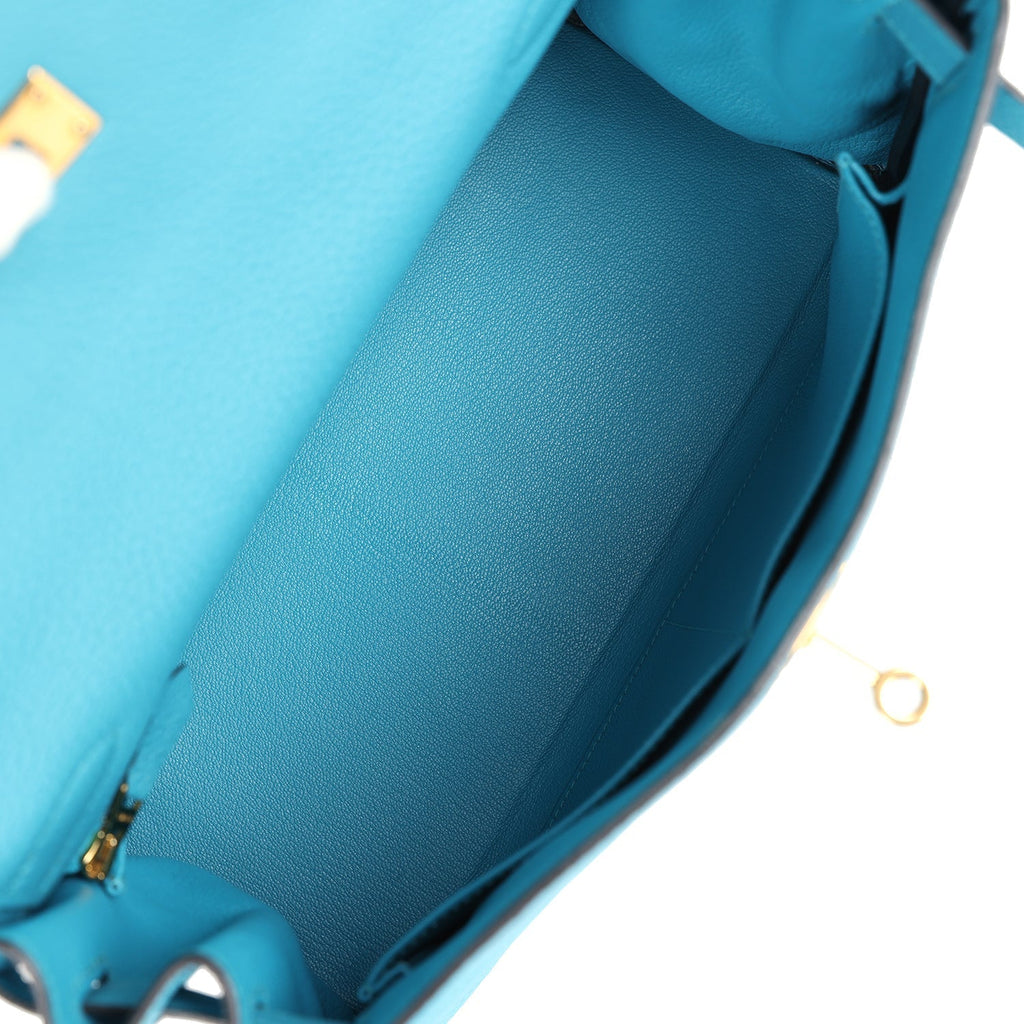 Hermes Kelly Retourne 28 Turquoise Togo Gold Hardware - Exclusu